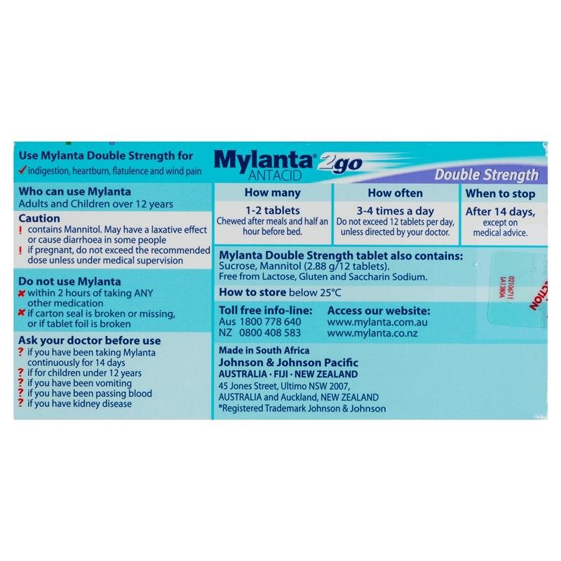 Mylanta 2Go Antacid Double Strength Tablets Lemon Mint 48 Pack