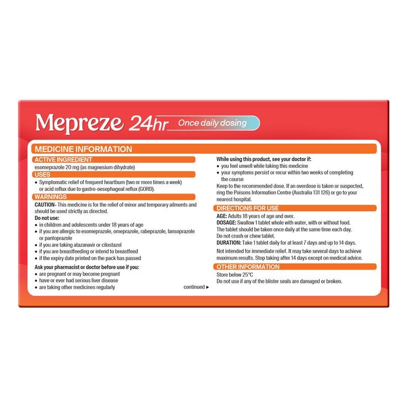 Mepreze 24Hr 20mg 7 Tablets