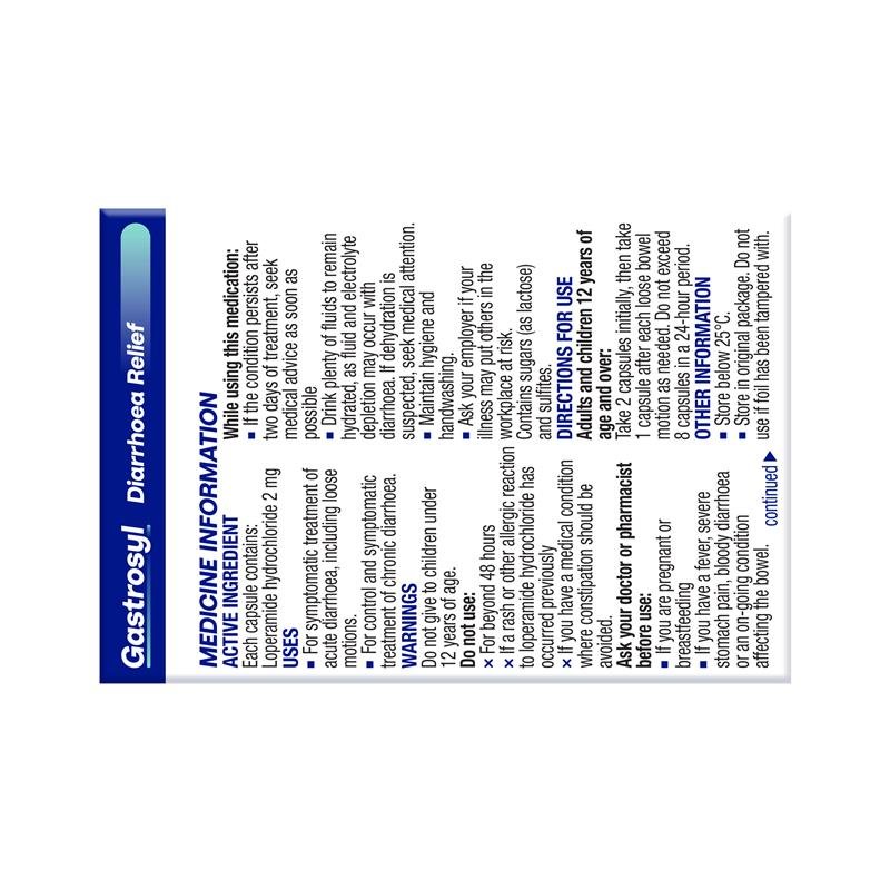 Gastrosyl Loperamide 2mg 12 Capsules