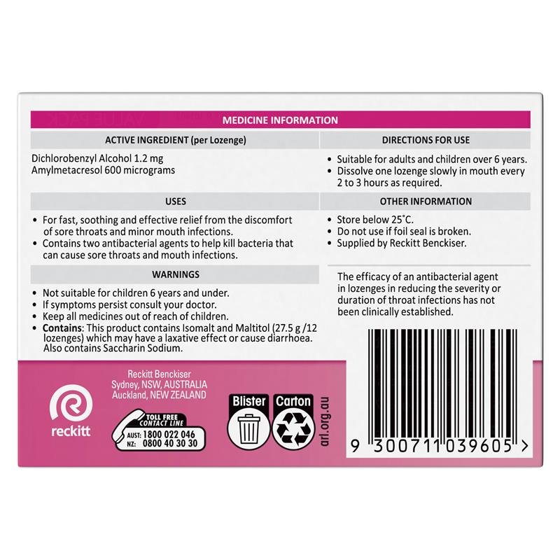 Strepsils Sugar Free Strawberry 36 Lozenges