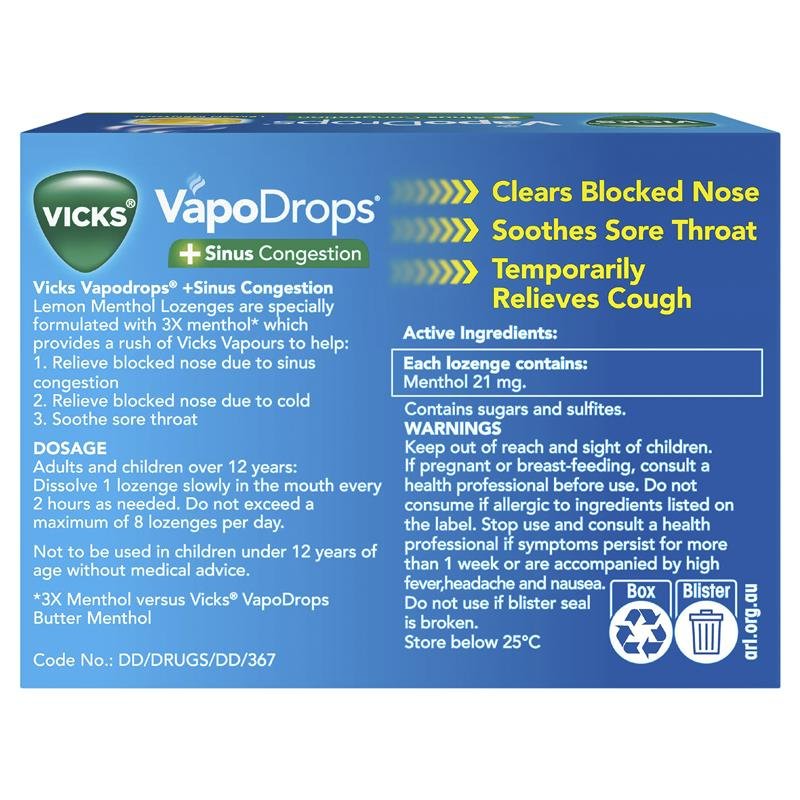 Vicks 维克斯 缓解鼻塞润喉含片 柠檬薄荷味 32粒