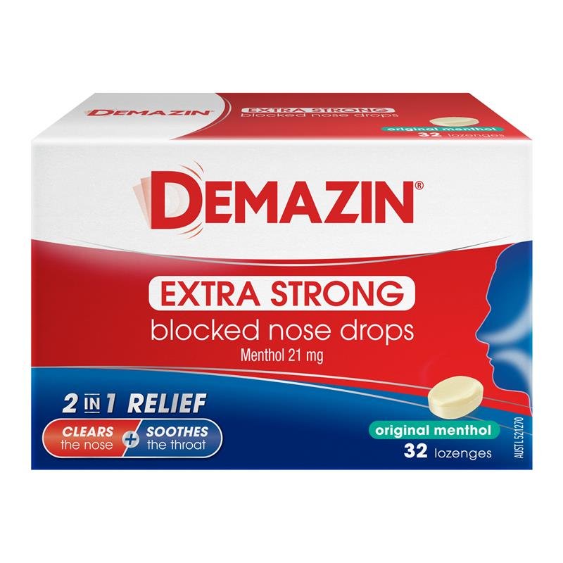Demazin Extra Strong Blocked Nose Drops Menthol 32 Lozenges