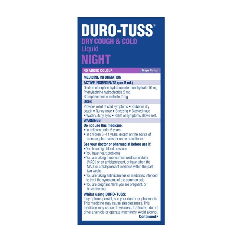 Durotuss Dry Cough & Cold Liquid Night 200ml