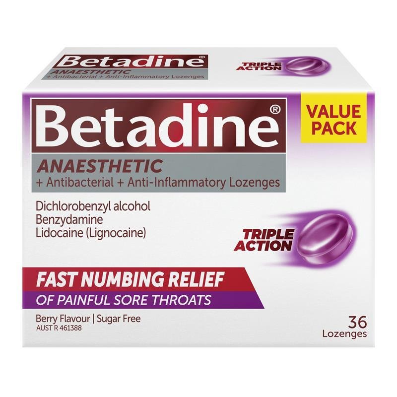 Betadine Sore Throat Anaesthetic Berry 36 Lozenges