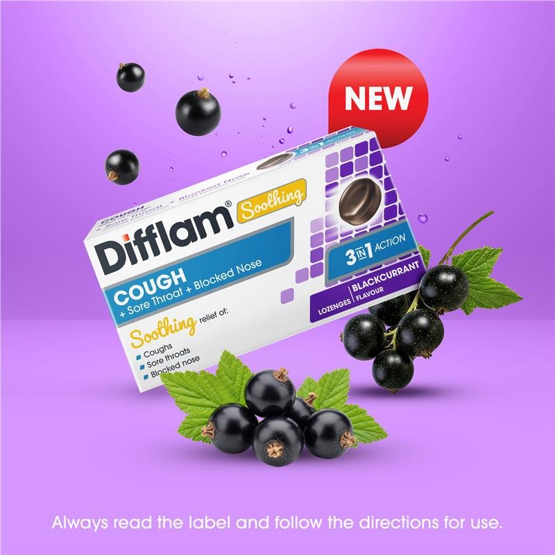 Difflam 舒缓咳嗽喉咙痛鼻塞含片 黑加仑味 16粒