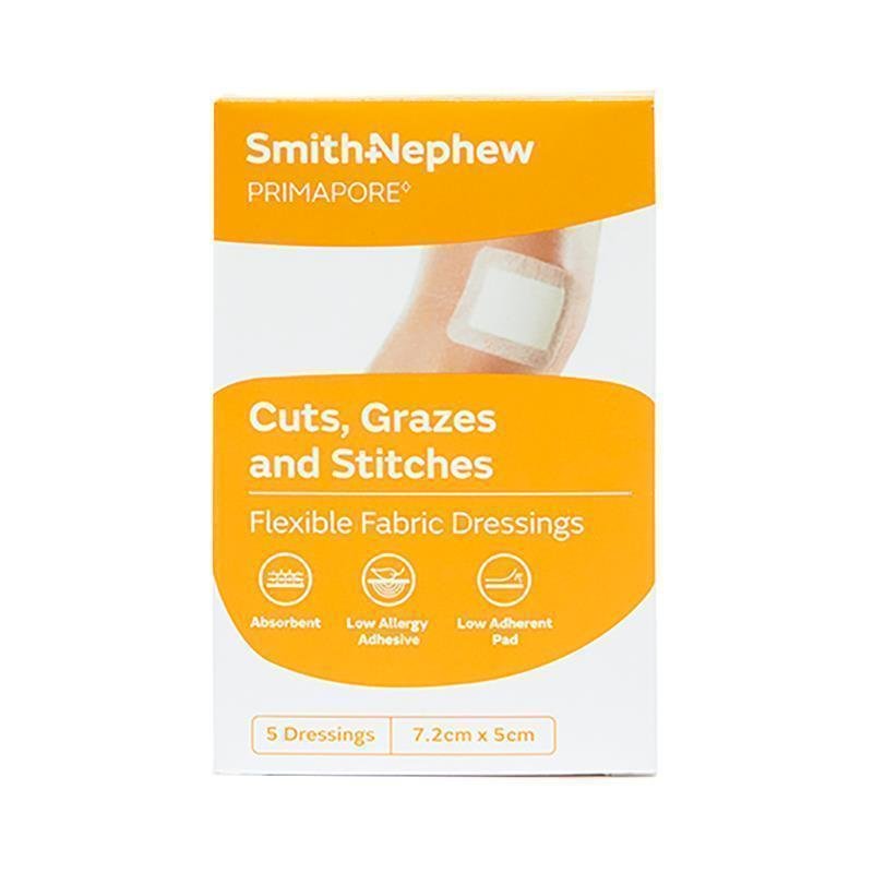 Primapore Flexible Fabric Dressing 7.2cm x 5cm 5 Pack