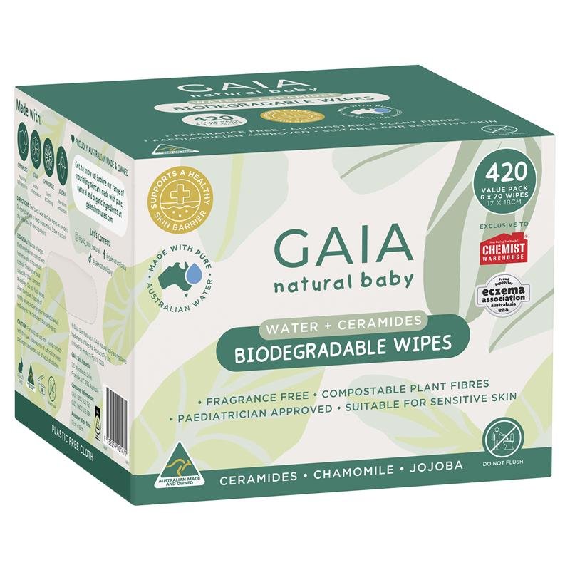 GAIA 可生物降解纯水婴儿湿巾 70片×6