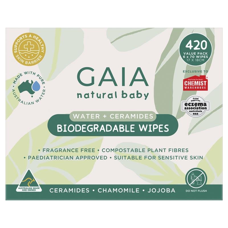 GAIA 可生物降解纯水婴儿湿巾 70片×6