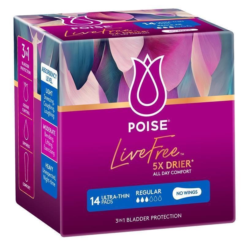 Poise LiveFree 普通型失禁护理垫 无护翼 14片