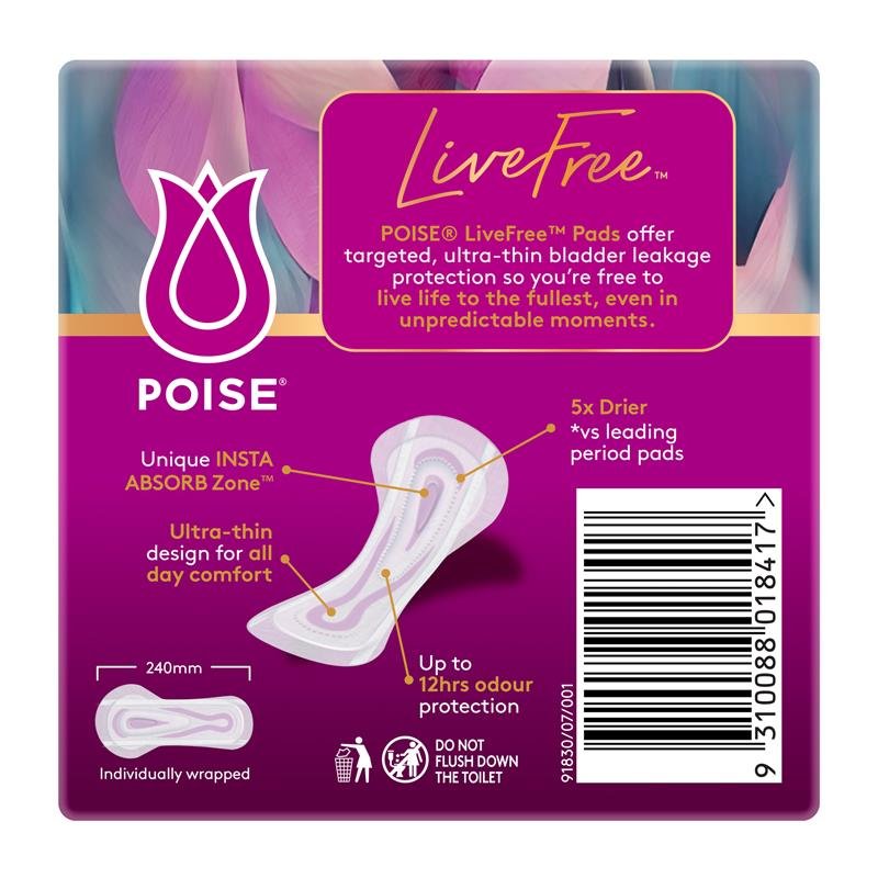 Poise LiveFree 普通型失禁护理垫 无护翼 14片