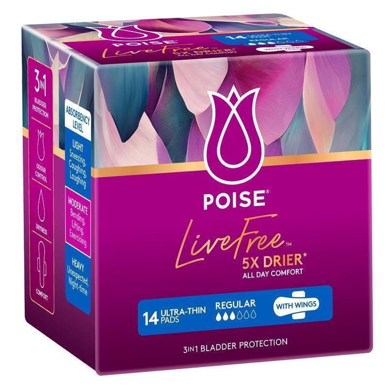 Poise LiveFree 普通型失禁护理垫 带护翼 14片