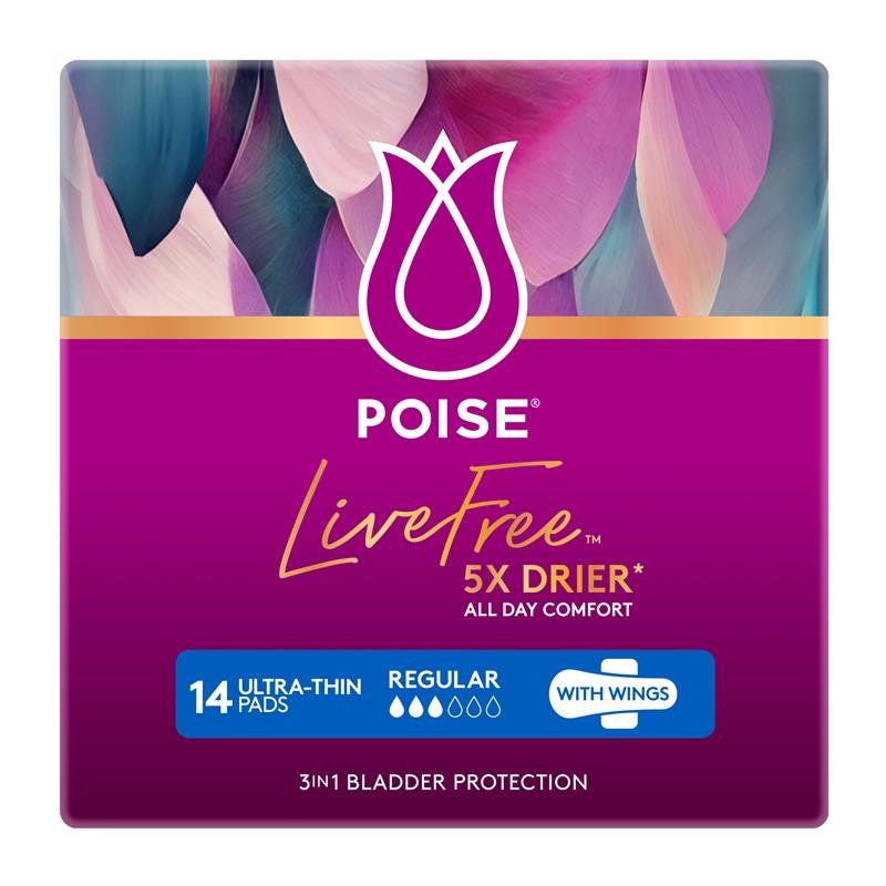 Poise LiveFree 普通型失禁护理垫 带护翼 14片