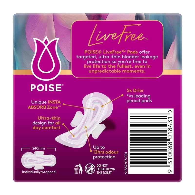 Poise LiveFree 普通型失禁护理垫 带护翼 14片