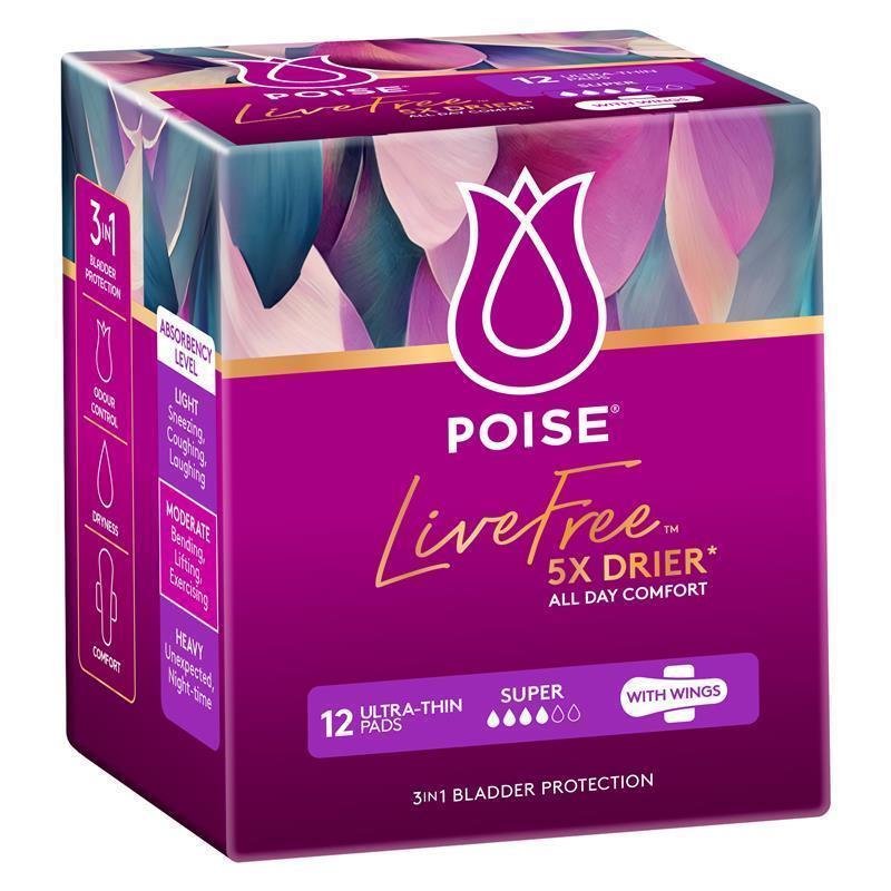 Poise LiveFree 加强型失禁护理垫 带护翼 12片