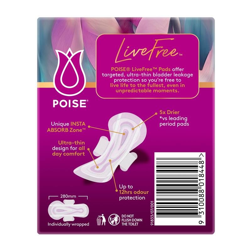 Poise LiveFree 加强型失禁护理垫 带护翼 12片