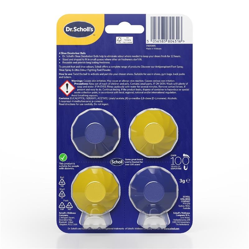 Dr. Scholl's 爽健 鞋用除味球 4个