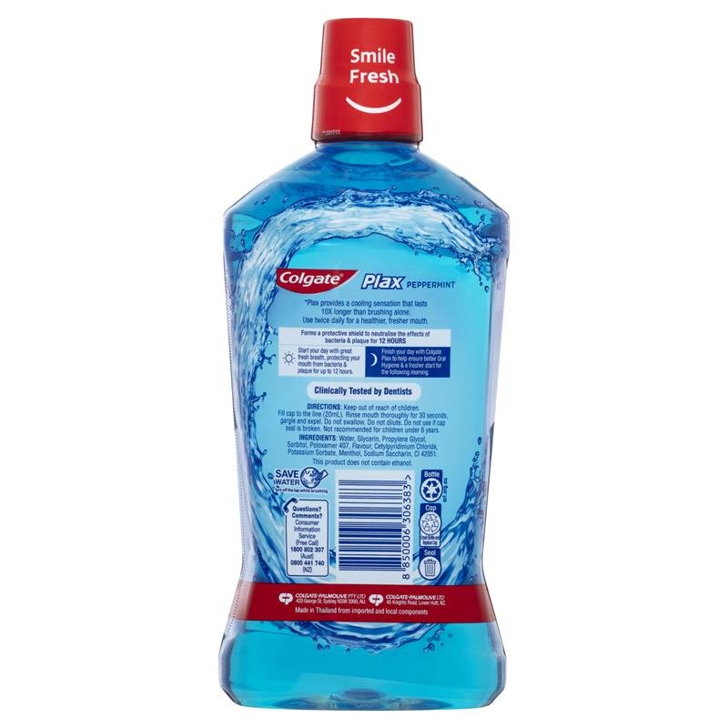 高露洁 Colgate Plax 无酒精抗菌漱口水 薄荷 1L