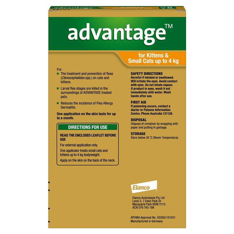 Advantage拜宠爽 幼猫及猫用体外驱虫滴剂 4kg以下 6支