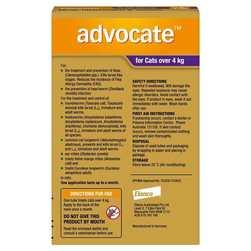Advocate爱沃克 猫用体内外驱虫滴剂 4kg以上大型 6支