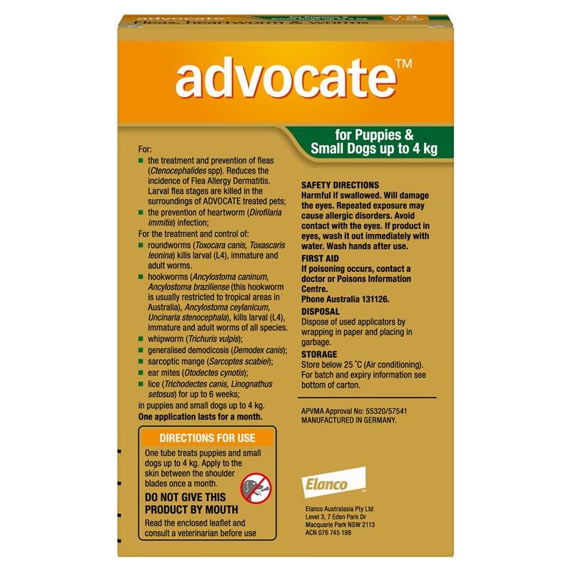 Advocate爱沃克 犬用体内外驱虫滴剂 0-4kg小型 3支