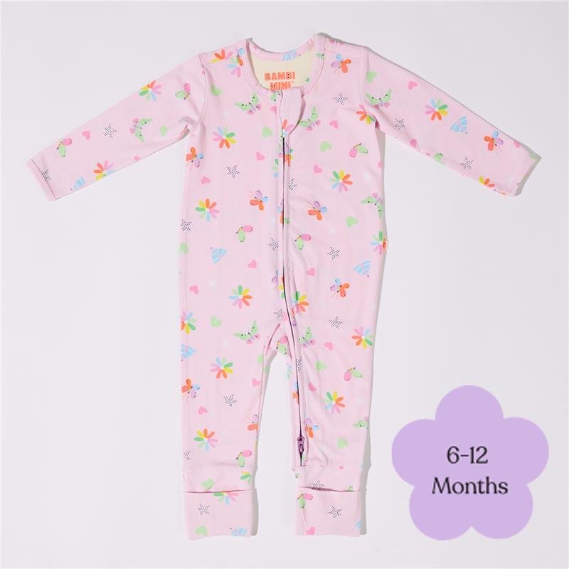 Bambi Mini Co. Wrigglesuit 婴儿连体爬服(带防滑脚)6-12个月 粉色花卉 Pink Festival Bloom