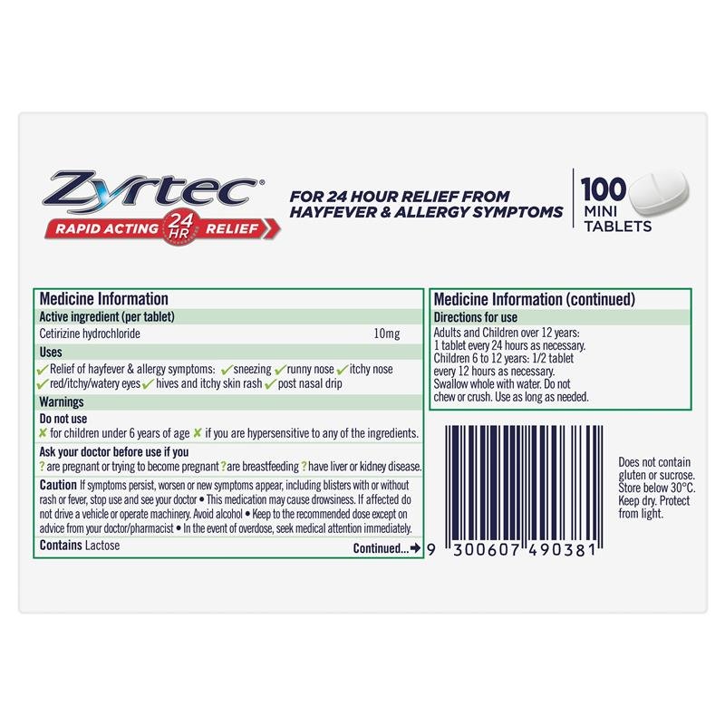 Zyrtec 仙特明抗过敏片 10mg 100片