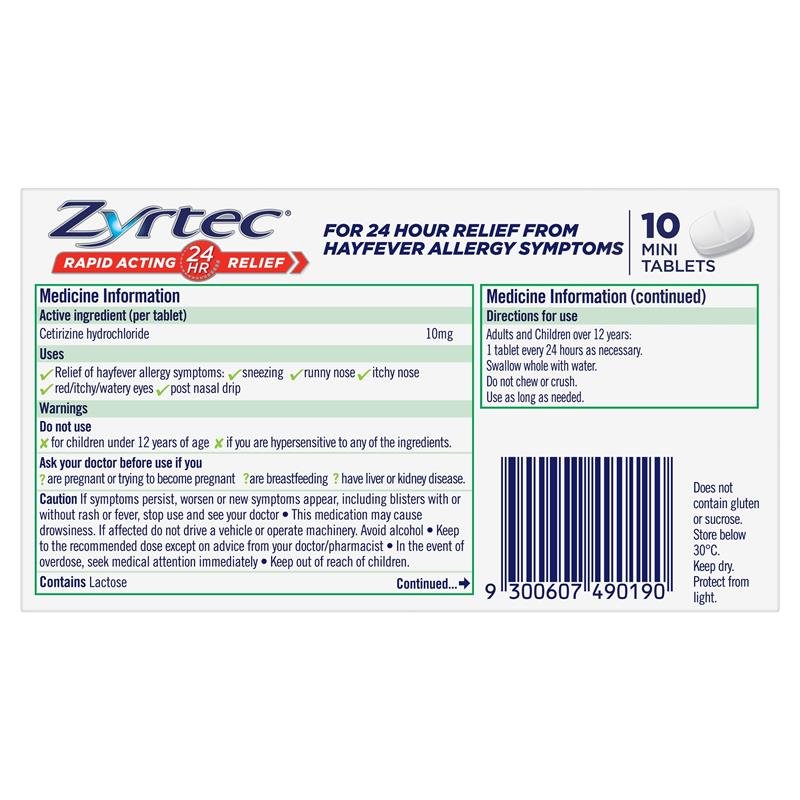 Zyrtec 仙特明抗过敏片 10mg 10片