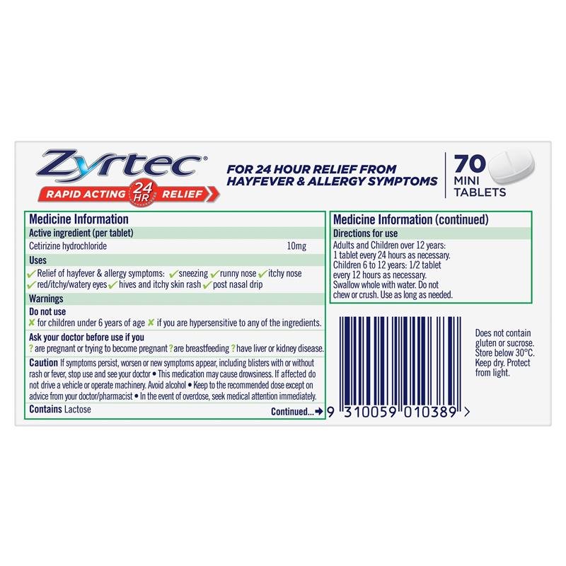 Zyrtec 仙特明 抗过敏/花粉症迷你片 70片