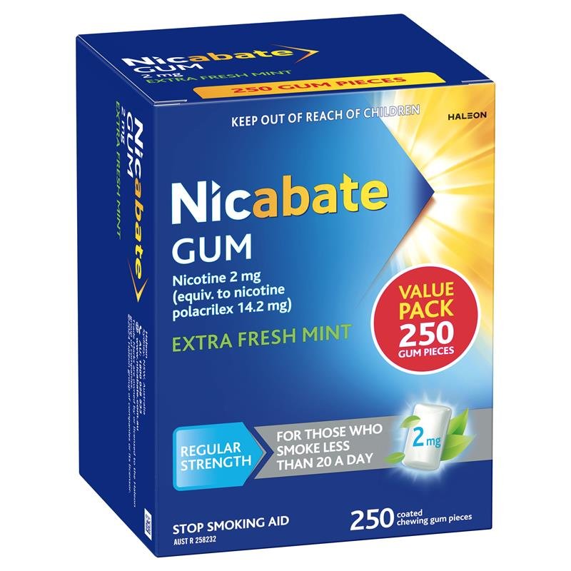 Nicabate 尼古丁戒烟咀嚼胶 4mg 特清新味 250粒