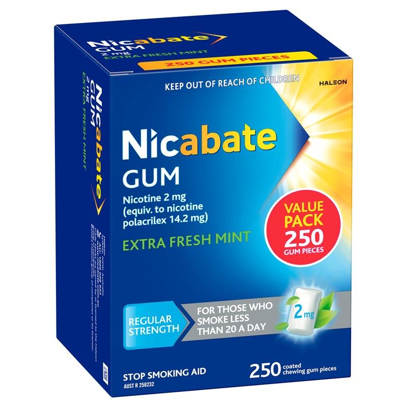 Nicabate 尼古丁戒烟咀嚼胶 2mg 特清新味 250粒