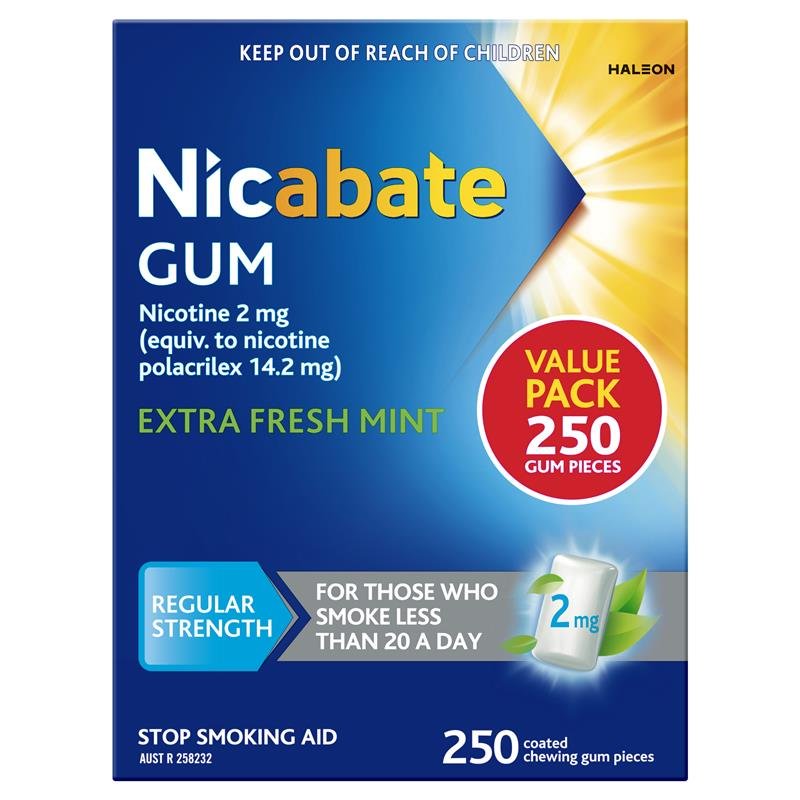 Nicabate 尼古丁戒烟咀嚼胶 2mg 特清新味 250粒