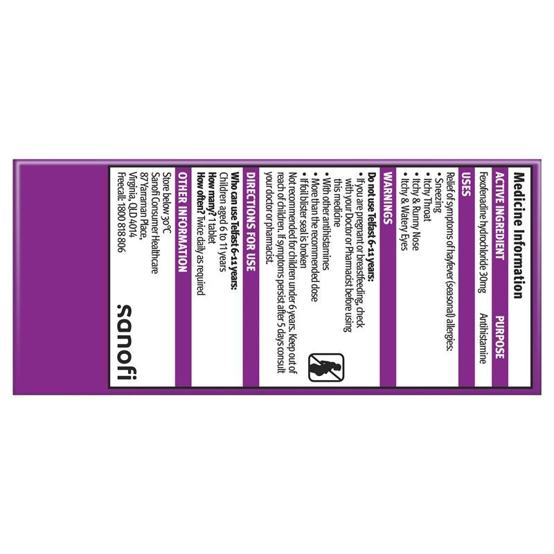 Telfast 儿童抗过敏迷你片 30mg 6-11岁 10片