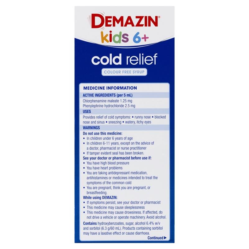 Demazin 儿童感冒糖浆 无色素配方 6岁以上 200ml