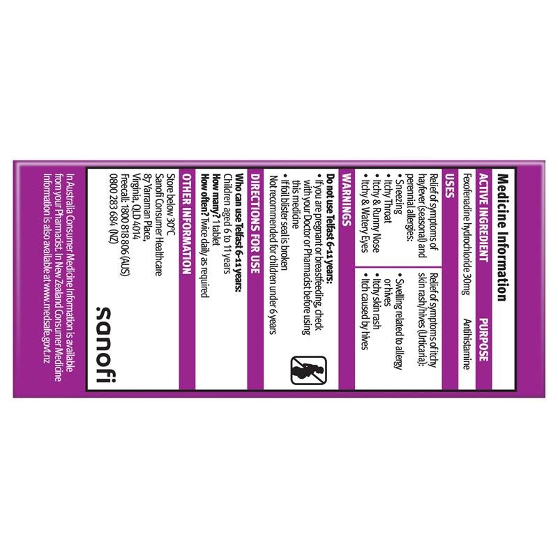 Telfast 儿童抗过敏迷你片 30mg 6-11岁 30片
