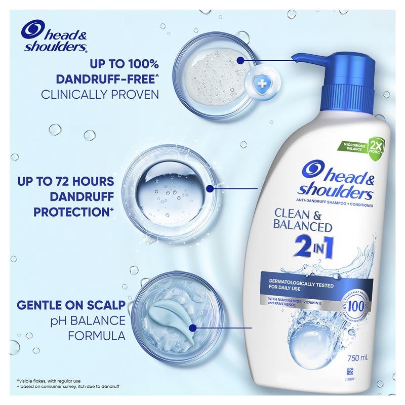 Head & Shoulders Clean & Balanced 2in1 Shampoo + Conditioner 750ml