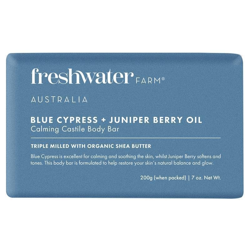 Freshwater Farm Australia Blue Cypress + Juniper Berry Oil Calming Body Bar 200g
