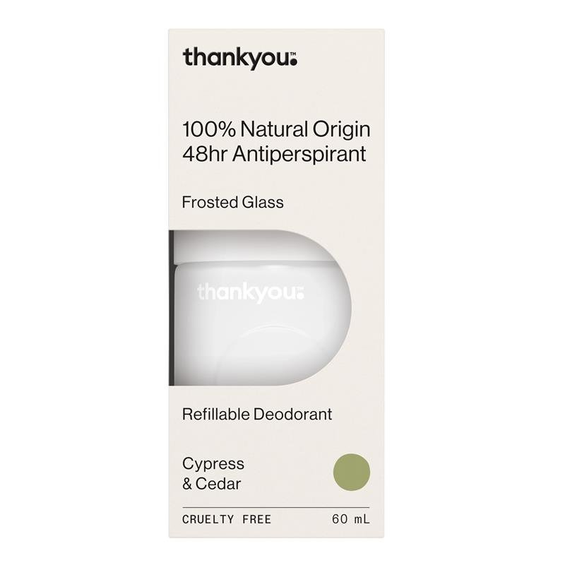 Thankyou Antiperspirant Roll On Deodorant Cypress & Cedar Refillable 60ml
