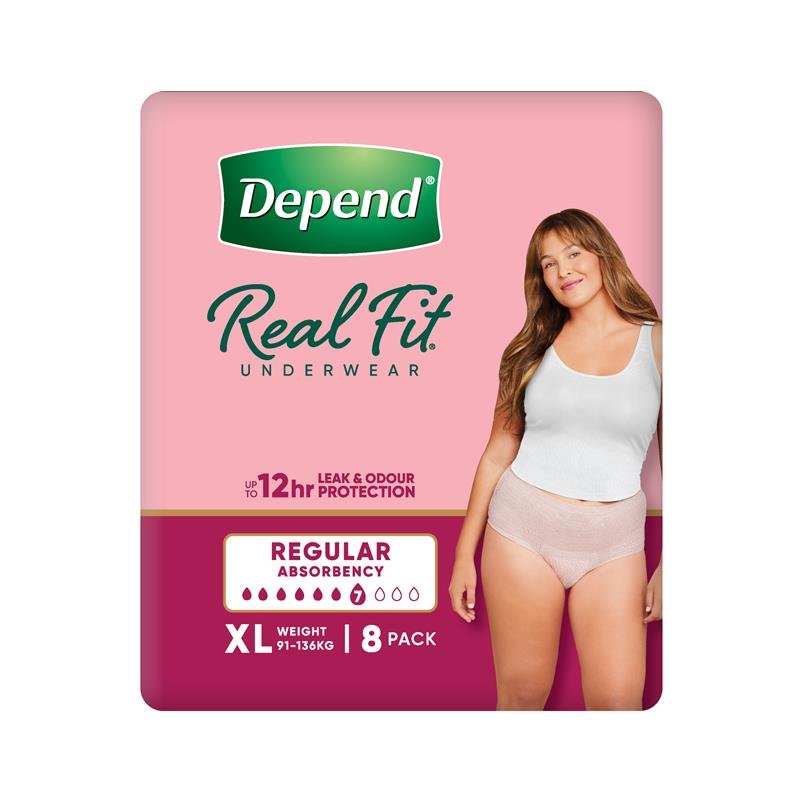 Depend Real Fit Regular Incontinence Underwear for Women X-Large 8 Pack