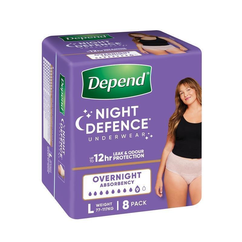 Depend Night Defence Incontinence Underwear for Women Large 8 Pack