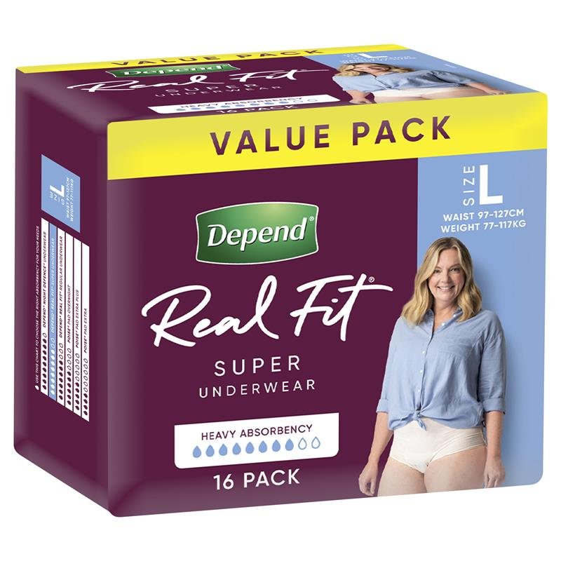 Depend Real Fit Super Incontinence Underwear for Women Large 16 Pack