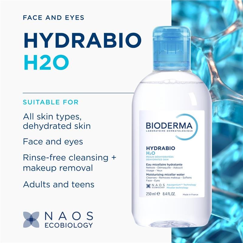 Bioderma Hydrabio H2O Hydrating Micellar Water Cleanser for Dehydrated Skin 250ml