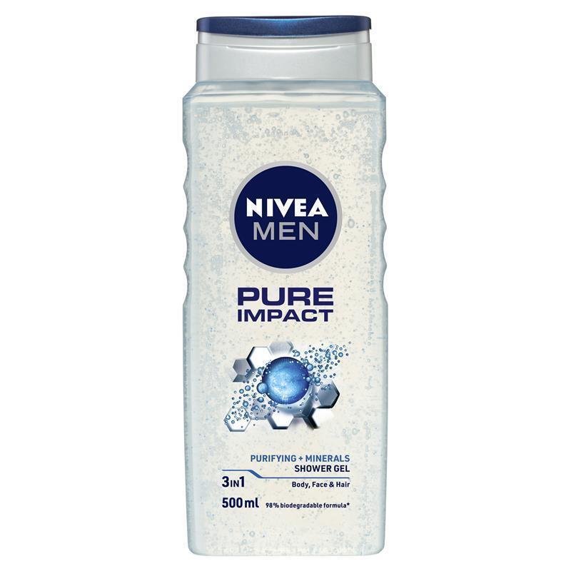NIVEA MEN Pure Impact 3-IN-1 Shower Gel Body Wash 500ml