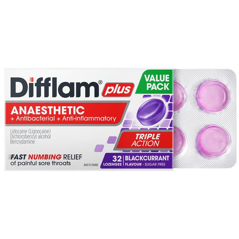 Difflam Plus 三重作用 黑加仑味含片 32粒