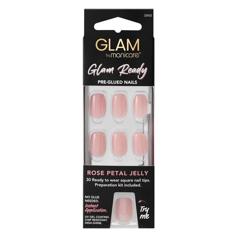 Glam By Manicare Glam Ready Pre-Glued Nails Rose Petal Jelly 30 Pieces