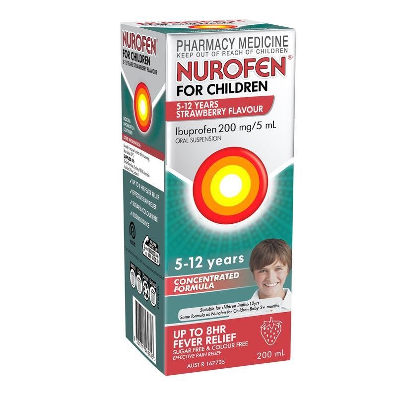 Nurofen 儿童美林 5-12岁 退烧止痛口服混悬液 布洛芬200mg/5mL 草莓味 200ml