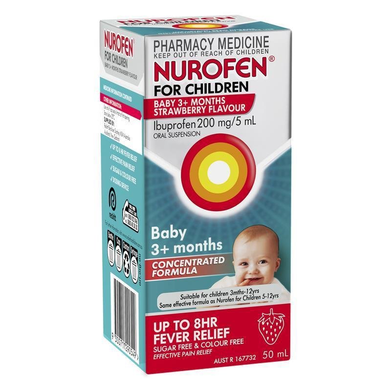 Nurofen 儿童美林 3个月以上婴幼儿 布洛芬退烧止痛混悬液 200mg/5mL 草莓味 50ml