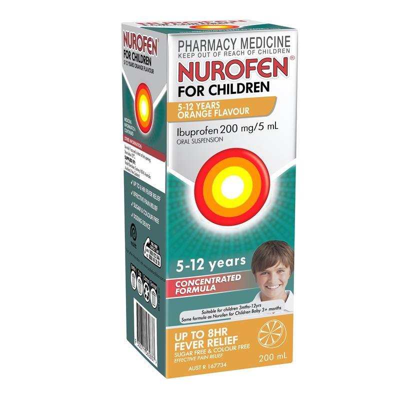 Nurofen 儿童美林 5-12岁 退烧止痛口服混悬液 布洛芬200mg/5mL 橙味 200ml