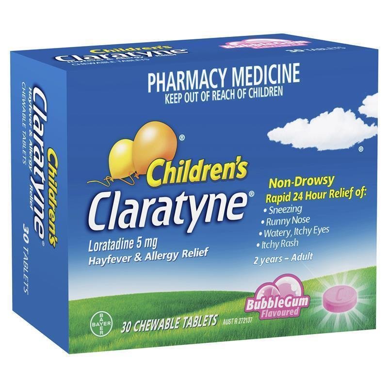Children's Claratyne 儿童开瑞坦抗过敏咀嚼片 泡泡糖味 30片(2岁以上)