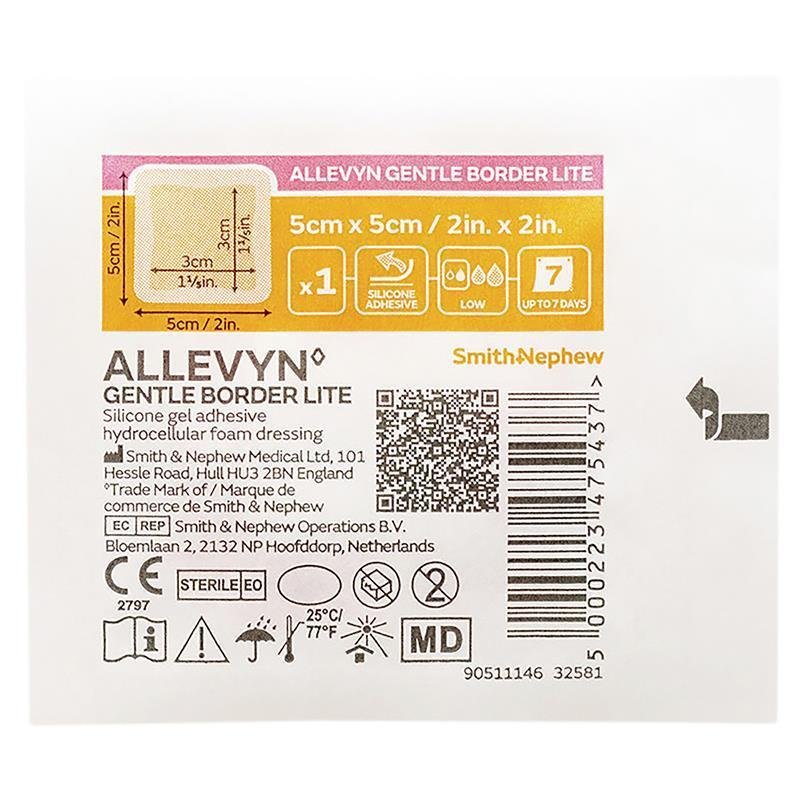 Allevyn Gentle Border Lite 薄型硅胶边泡沫敷料 5cm×5cm 单片装