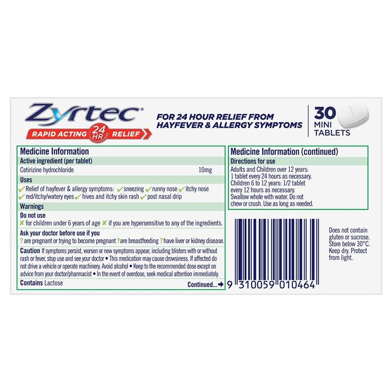 Zyrtec 仙特明抗过敏迷你片 30片